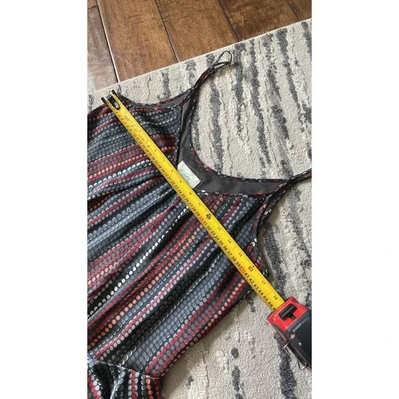 Women's Haven Silk Asymmetric Ruffle Dress Sz S Gray Red Black Dot Lightweight - Picture 7 of 7